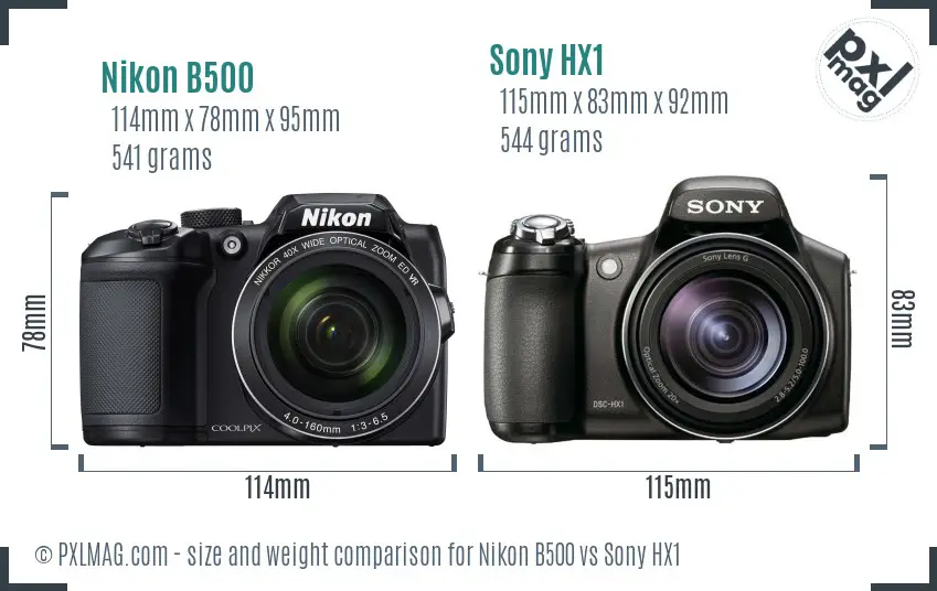 Nikon B500 vs Sony HX1 size comparison