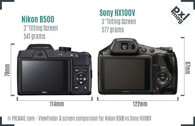 Nikon B500 vs Sony HX100V Screen and Viewfinder comparison