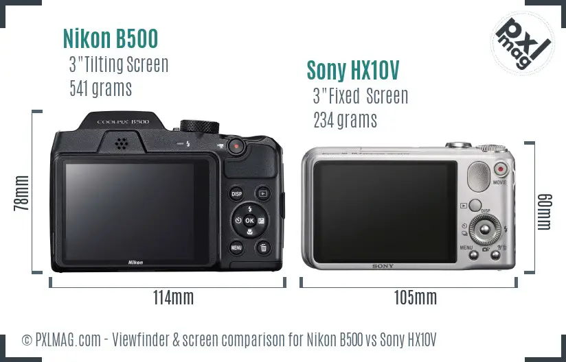 Nikon B500 vs Sony HX10V Screen and Viewfinder comparison