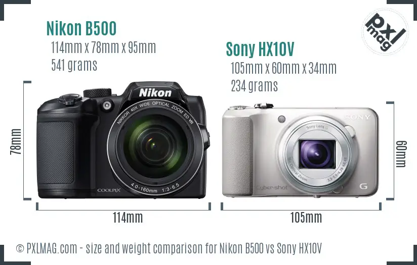 Nikon B500 vs Sony HX10V size comparison