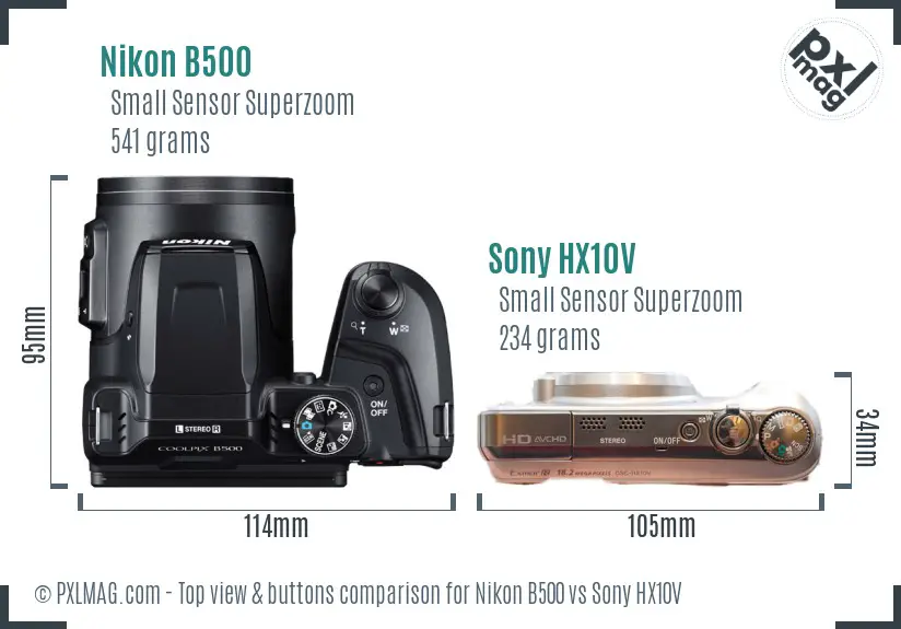 Nikon B500 vs Sony HX10V top view buttons comparison