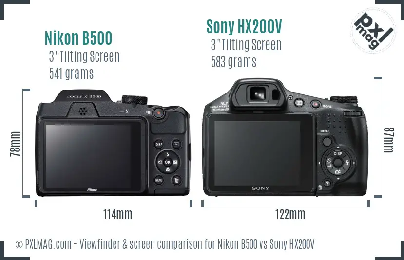 Nikon B500 vs Sony HX200V Screen and Viewfinder comparison