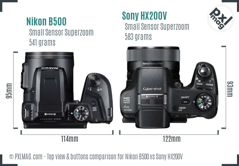 Nikon B500 vs Sony HX200V top view buttons comparison