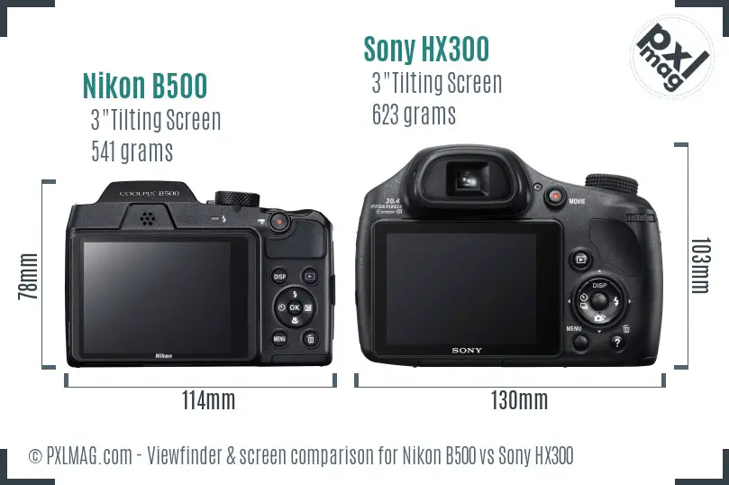 Nikon B500 vs Sony HX300 Screen and Viewfinder comparison