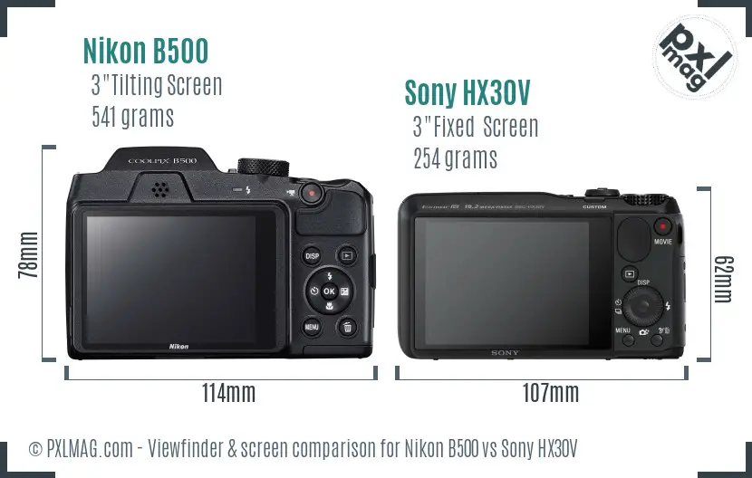 Nikon B500 vs Sony HX30V Screen and Viewfinder comparison