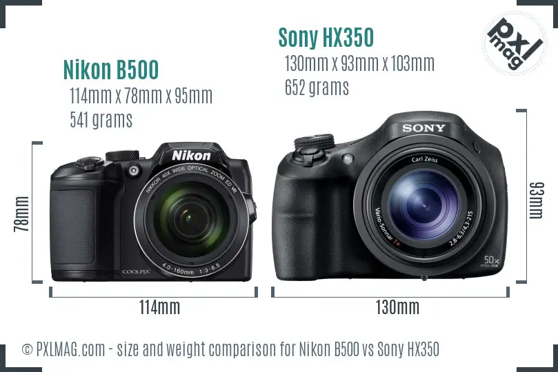 Nikon B500 vs Sony HX350 size comparison