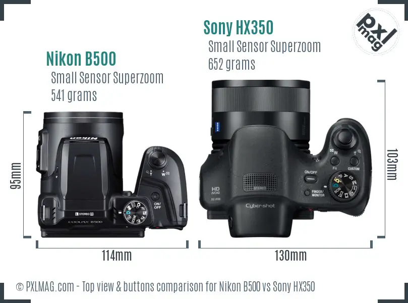 Nikon B500 vs Sony HX350 top view buttons comparison