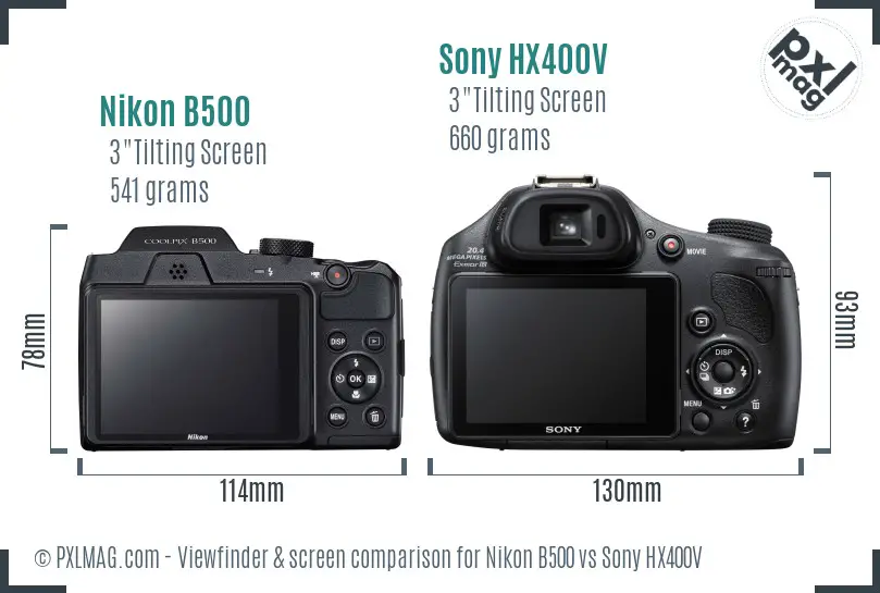 Nikon B500 vs Sony HX400V Screen and Viewfinder comparison