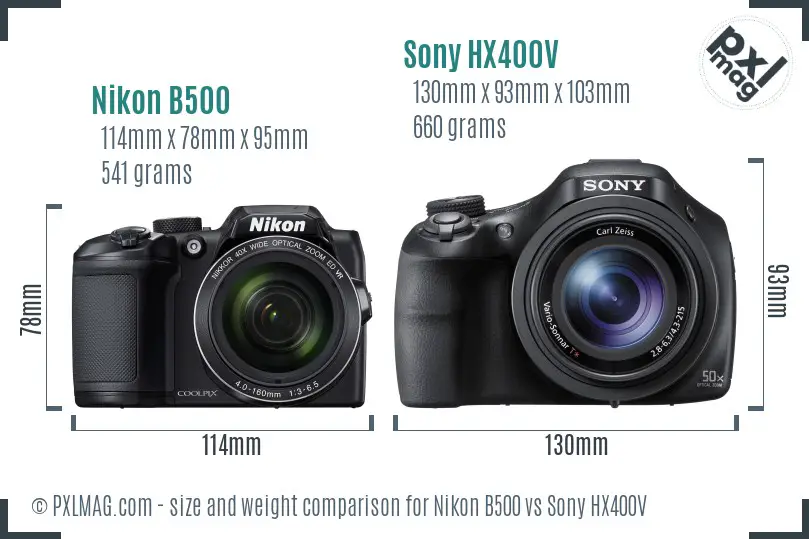 Nikon B500 vs Sony HX400V size comparison
