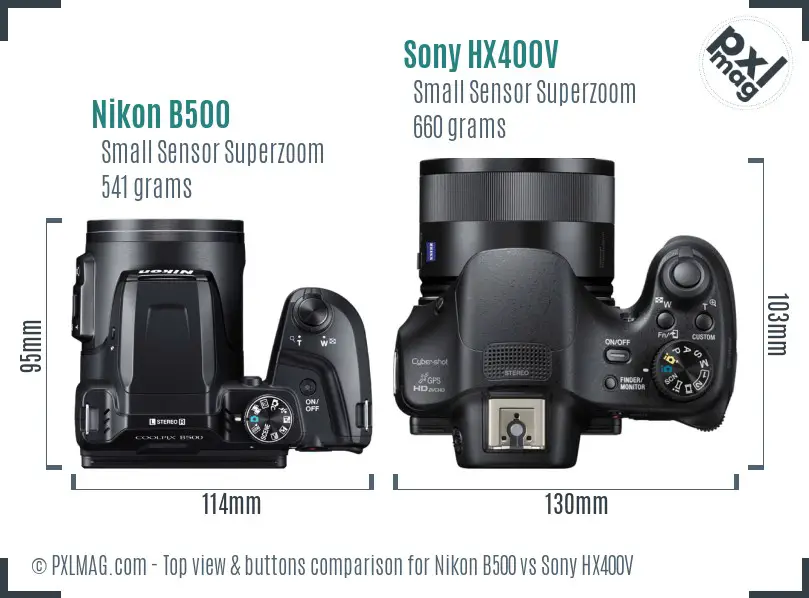 Nikon B500 vs Sony HX400V top view buttons comparison