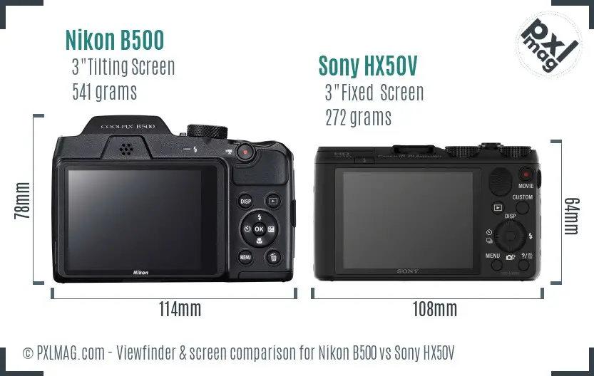 Nikon B500 vs Sony HX50V Screen and Viewfinder comparison