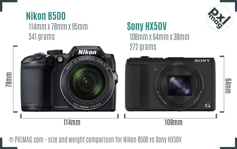 Nikon B500 vs Sony HX50V size comparison