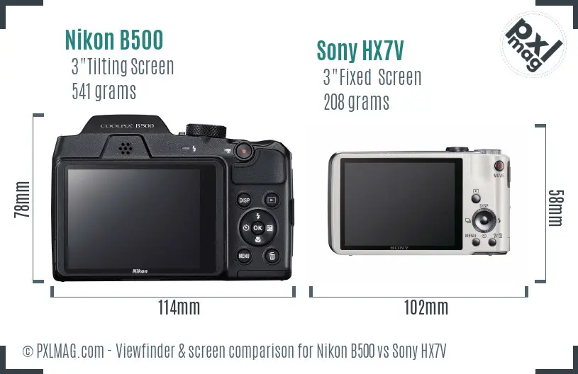 Nikon B500 vs Sony HX7V Screen and Viewfinder comparison