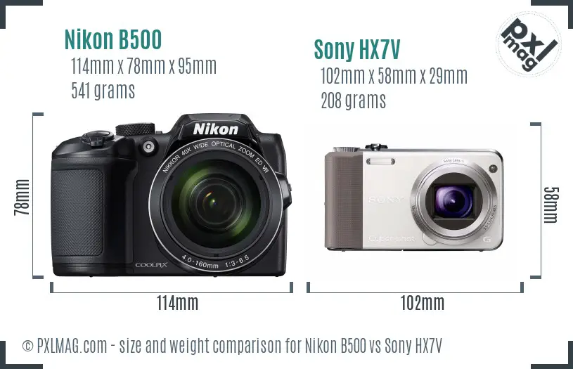 Nikon B500 vs Sony HX7V size comparison