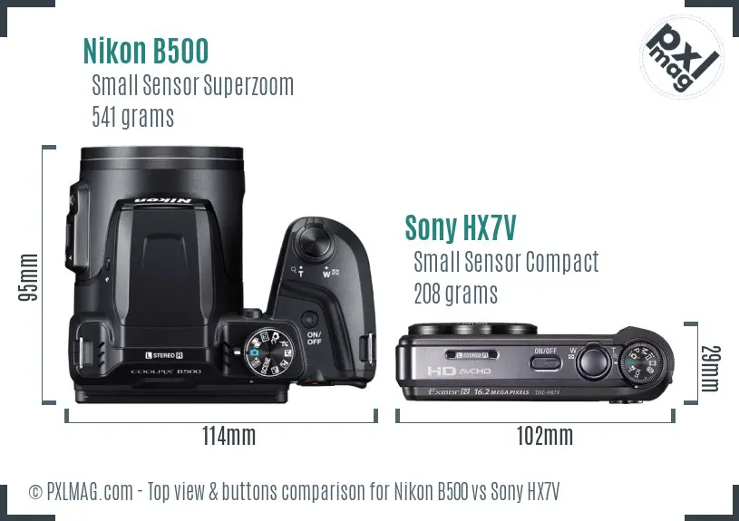 Nikon B500 vs Sony HX7V top view buttons comparison