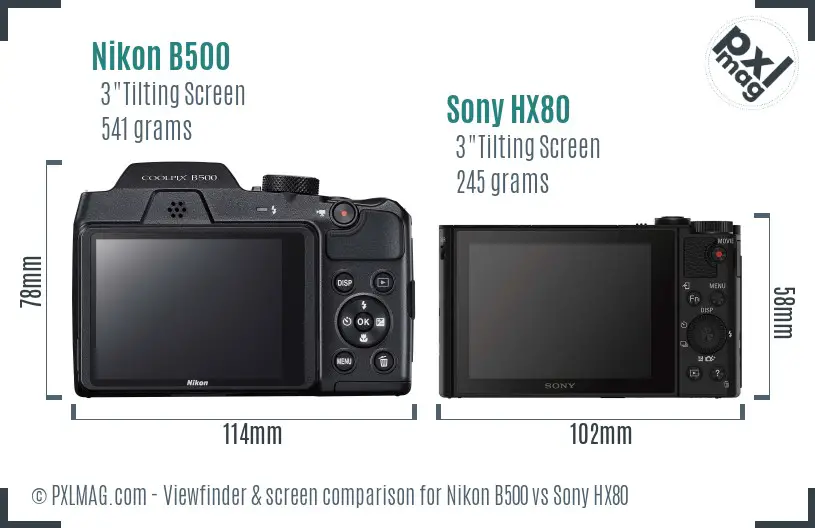 Nikon B500 vs Sony HX80 Screen and Viewfinder comparison