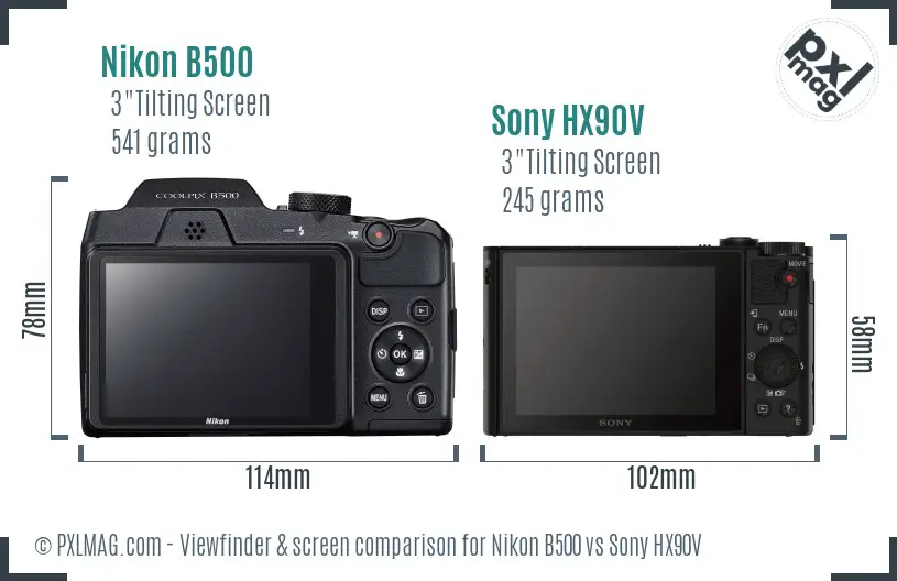 Nikon B500 vs Sony HX90V Screen and Viewfinder comparison
