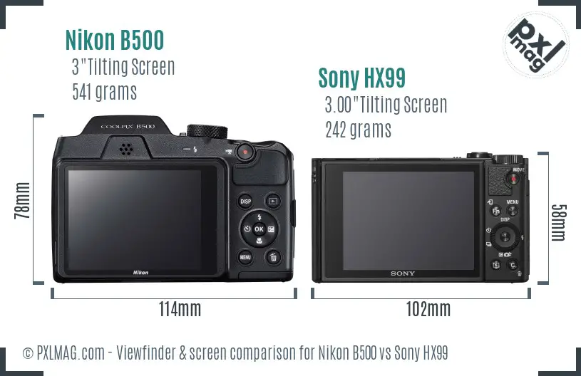 Nikon B500 vs Sony HX99 Screen and Viewfinder comparison