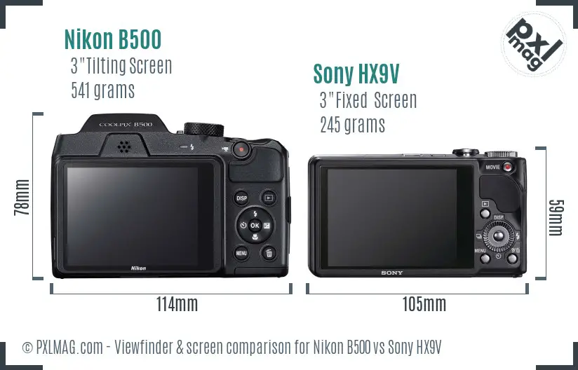 Nikon B500 vs Sony HX9V Screen and Viewfinder comparison