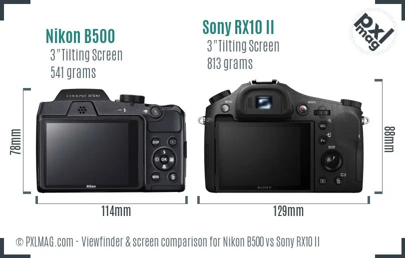 Nikon B500 vs Sony RX10 II Screen and Viewfinder comparison