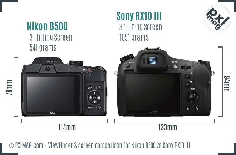 Nikon B500 vs Sony RX10 III Screen and Viewfinder comparison