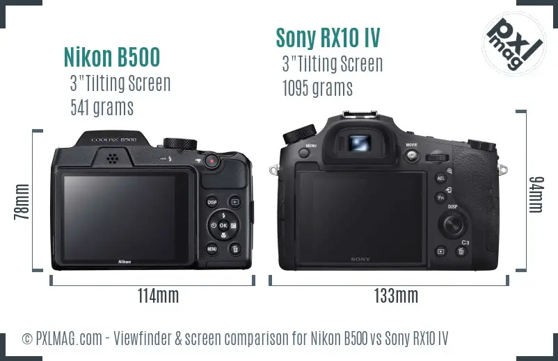 Nikon B500 vs Sony RX10 IV Screen and Viewfinder comparison