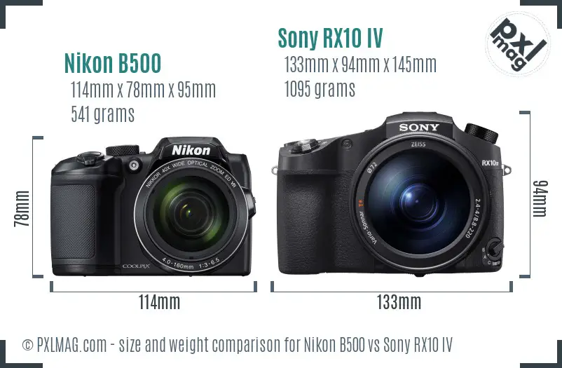 Nikon B500 vs Sony RX10 IV size comparison