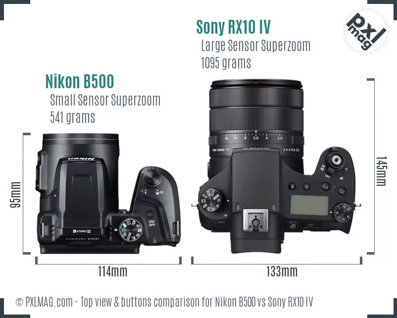 Nikon B500 vs Sony RX10 IV top view buttons comparison