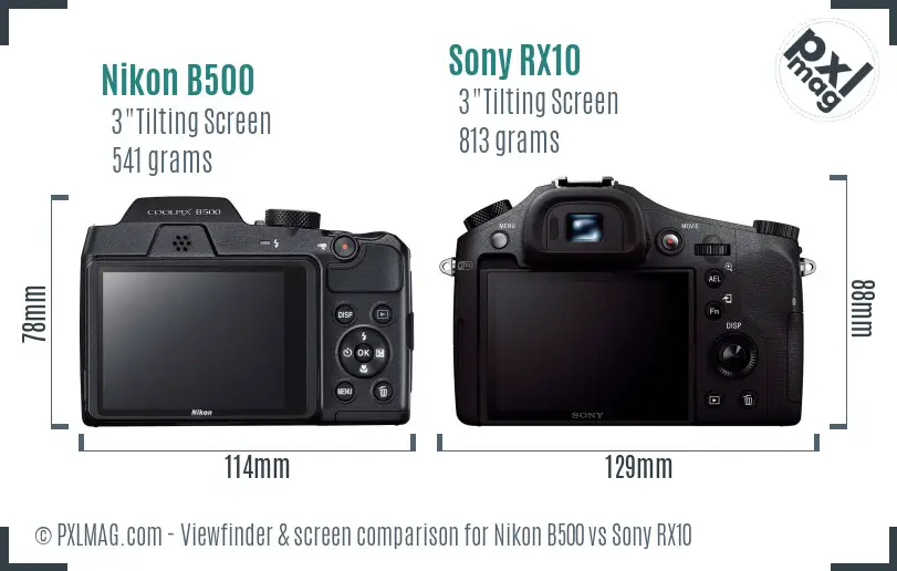 Nikon B500 vs Sony RX10 Screen and Viewfinder comparison