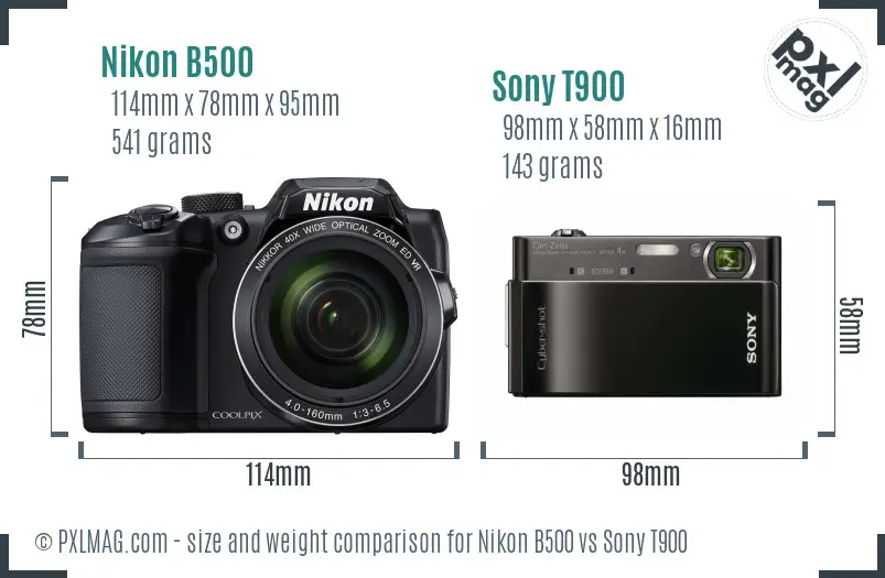 Nikon B500 vs Sony T900 size comparison