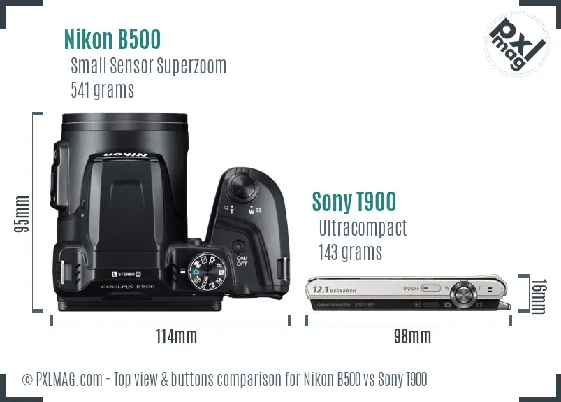 Nikon B500 vs Sony T900 top view buttons comparison