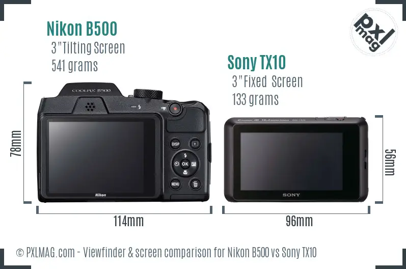 Nikon B500 vs Sony TX10 Screen and Viewfinder comparison