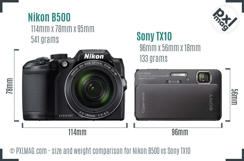 Nikon B500 vs Sony TX10 size comparison