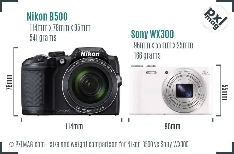 Nikon B500 vs Sony WX300 size comparison