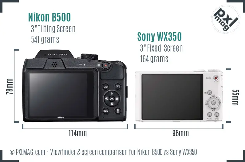 Nikon B500 vs Sony WX350 Screen and Viewfinder comparison