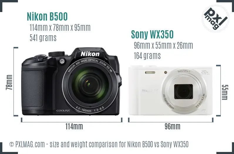 Nikon B500 vs Sony WX350 size comparison