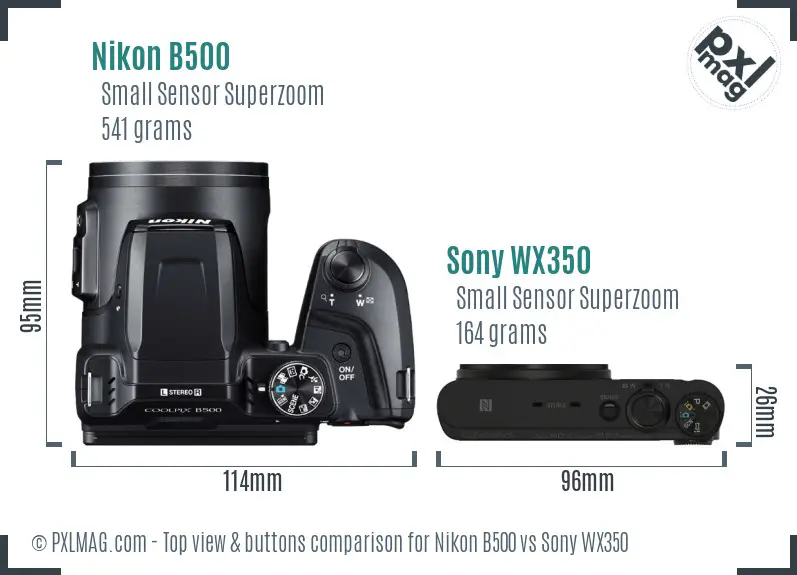 Nikon B500 vs Sony WX350 top view buttons comparison