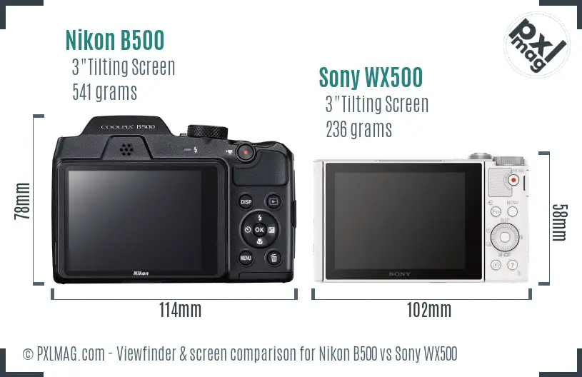 Nikon B500 vs Sony WX500 Screen and Viewfinder comparison