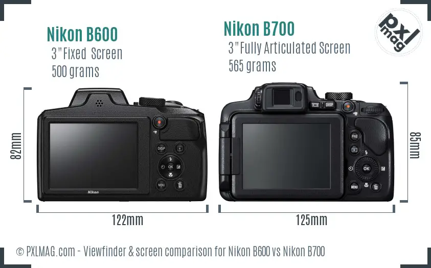 Nikon B600 vs Nikon B700 Screen and Viewfinder comparison