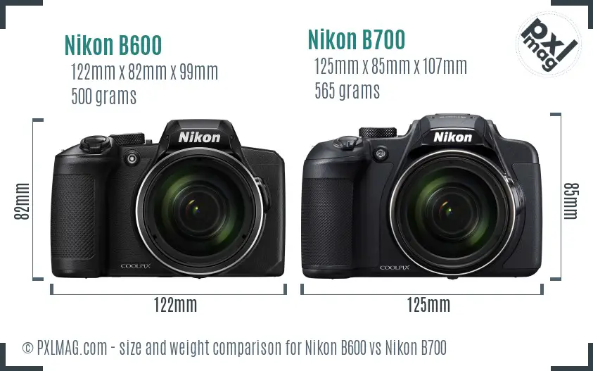 Nikon B600 vs Nikon B700 size comparison