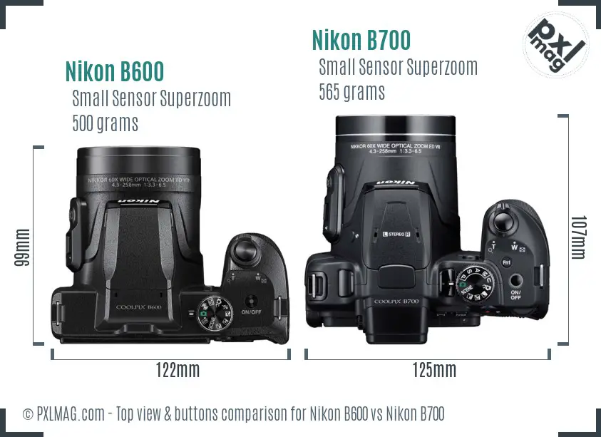 Nikon B600 vs Nikon B700 top view buttons comparison