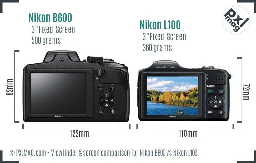 Nikon B600 vs Nikon L100 Screen and Viewfinder comparison