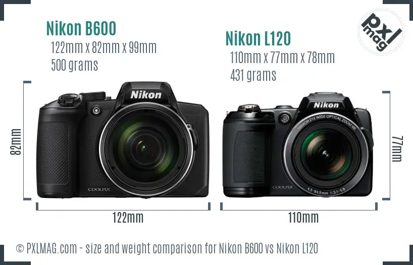 Nikon B600 vs Nikon L120 size comparison Nikon B600 vs Nikon L120 size comparison