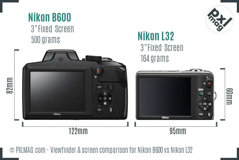 Nikon B600 vs Nikon L32 Screen and Viewfinder comparison