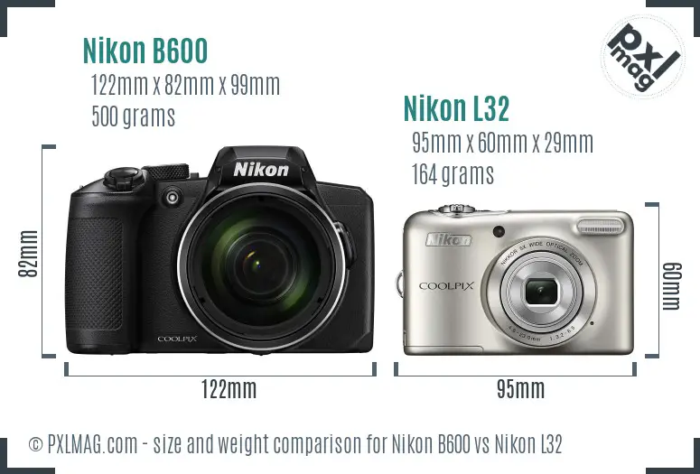 Nikon B600 vs Nikon L32 size comparison