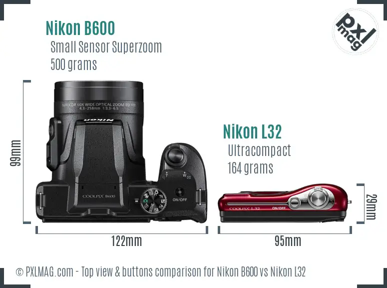 Nikon B600 vs Nikon L32 top view buttons comparison
