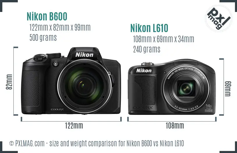 Nikon B600 vs Nikon L610 size comparison
