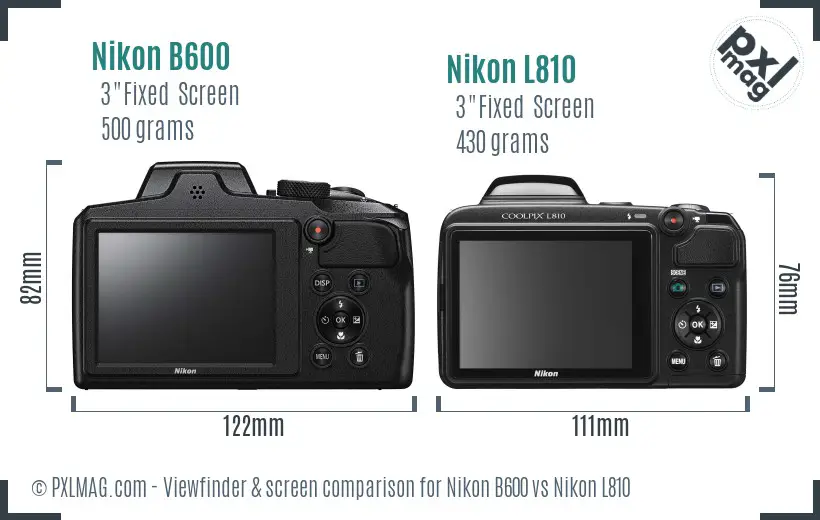 Nikon B600 vs Nikon L810 Screen and Viewfinder comparison