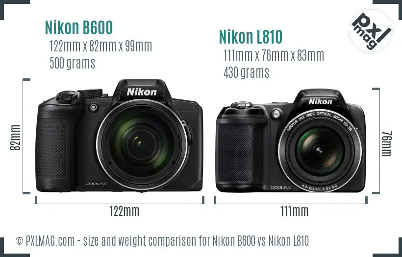 Nikon B600 vs Nikon L810 size comparison