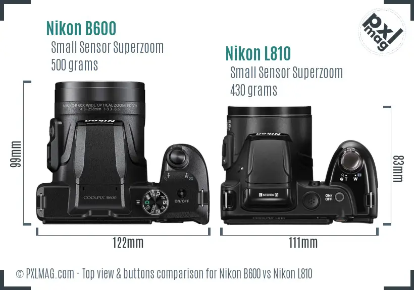 Nikon B600 vs Nikon L810 top view buttons comparison
